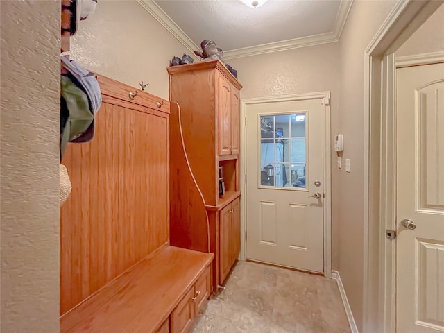 mudroom with crown molding