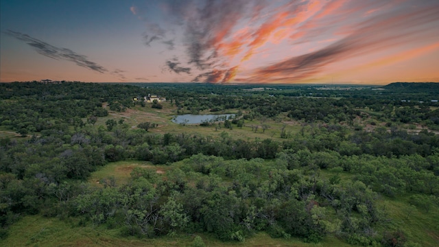 aerial view at dusk with a water view