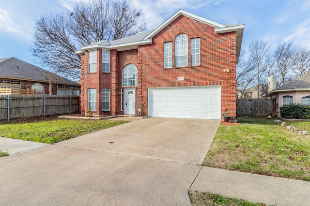 front of property with a garage and a front lawn