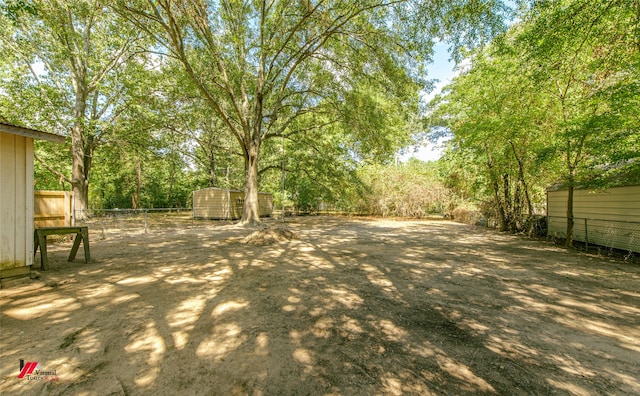 view of yard featuring a shed