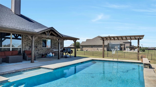 view of swimming pool with an outdoor hangout area, a pergola, grilling area, and a patio area