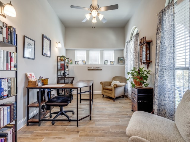 home office with ceiling fan