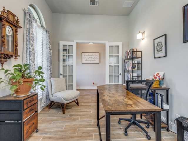 office area featuring french doors