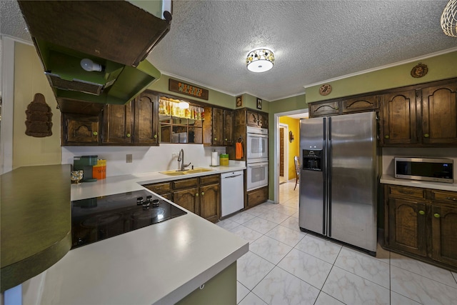 kitchen featuring extractor fan, dark brown cabinetry, sink, and appliances with stainless steel finishes