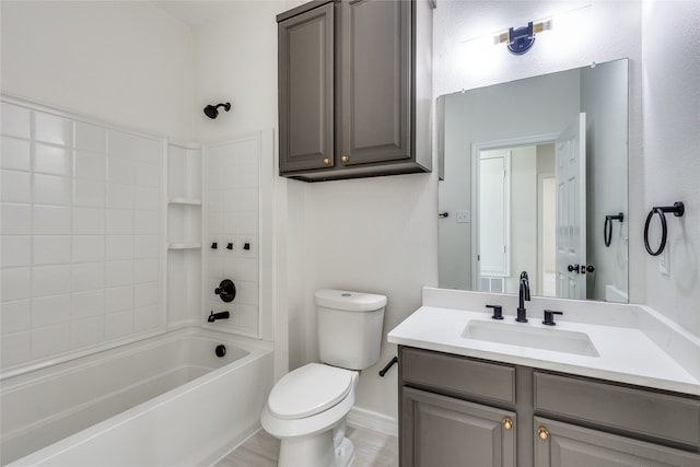 full bathroom with shower / bathtub combination, toilet, and vanity