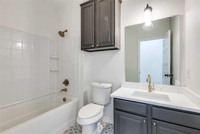 full bathroom with vanity, toilet, tile patterned floors, and bathing tub / shower combination