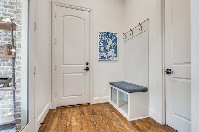 mudroom featuring wood-type flooring