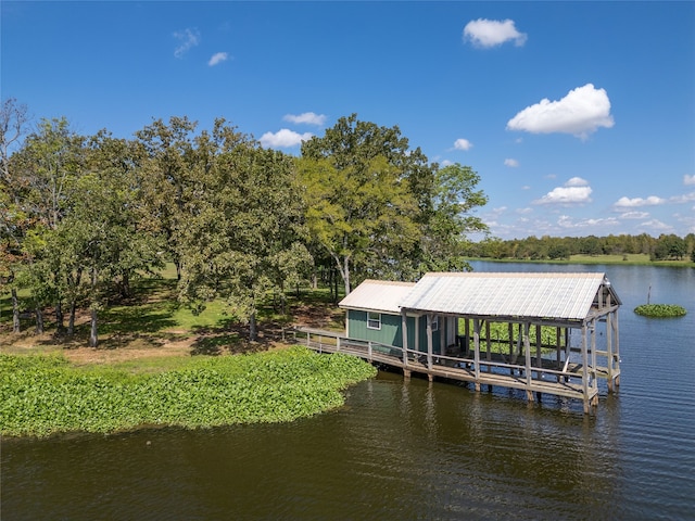 dock area with a water view