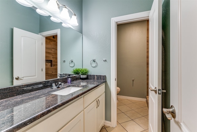 bathroom with tile patterned flooring, toilet, and vanity