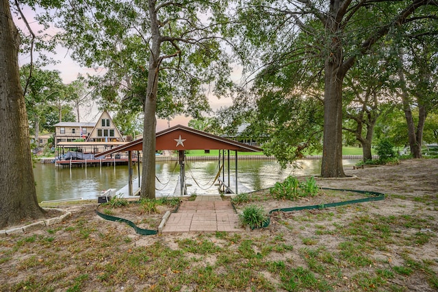 view of dock with a water view