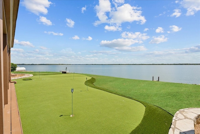 view of home's community with a water view