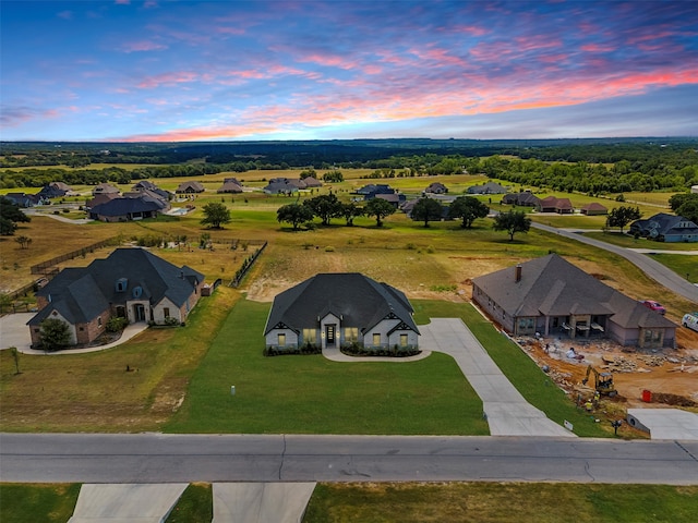 view of aerial view at dusk