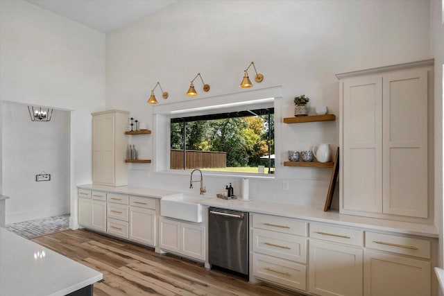 kitchen featuring light hardwood / wood-style floors, sink, and stainless steel dishwasher