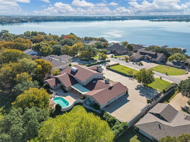 aerial view with a water view