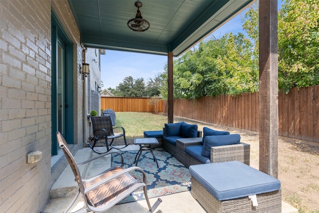 view of patio / terrace with a fenced backyard and an outdoor hangout area