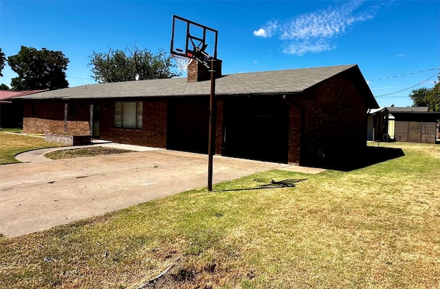 rear view of property featuring a lawn