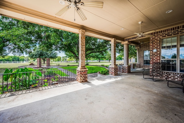 view of patio / terrace featuring ceiling fan