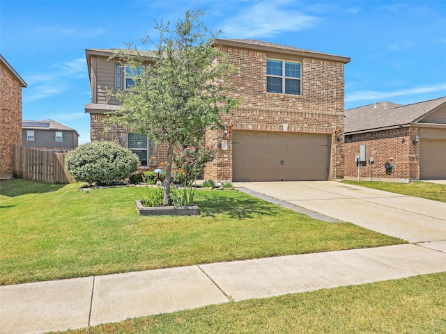 front facade with a garage and a front yard