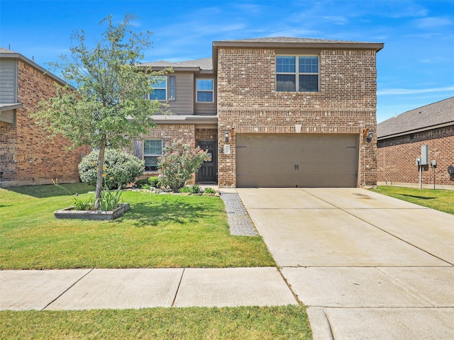 view of front property featuring a garage and a front yard