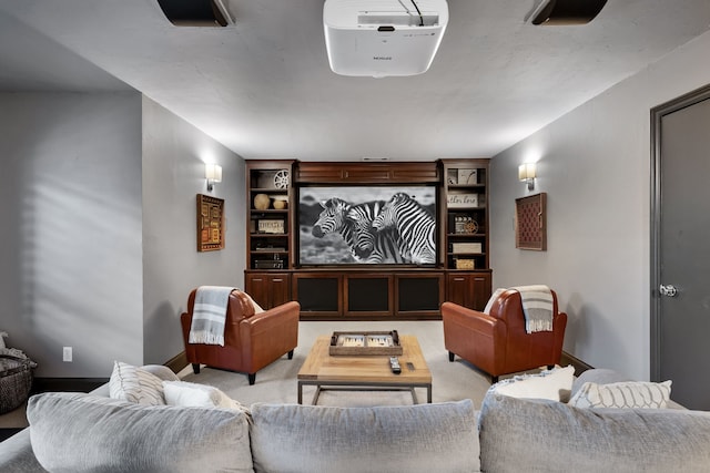 view of carpeted home theater room