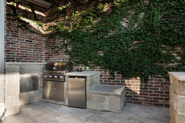 view of patio with area for grilling and an outdoor kitchen