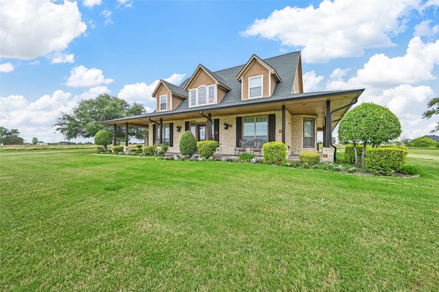 view of front of property with covered porch and a front yard