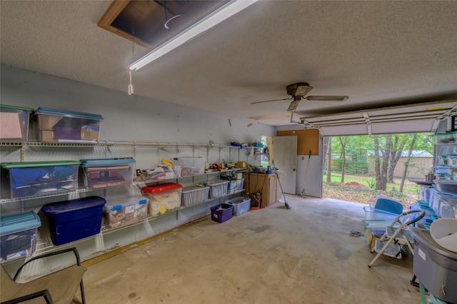 garage featuring ceiling fan