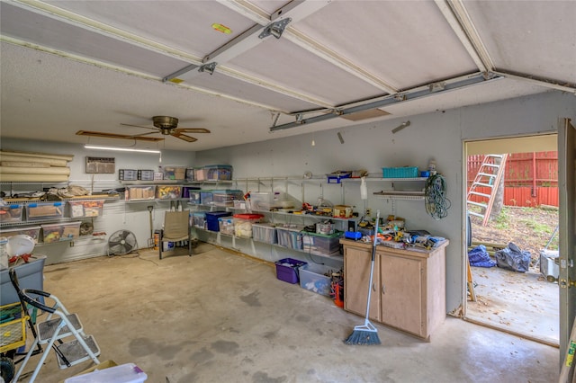 garage with ceiling fan