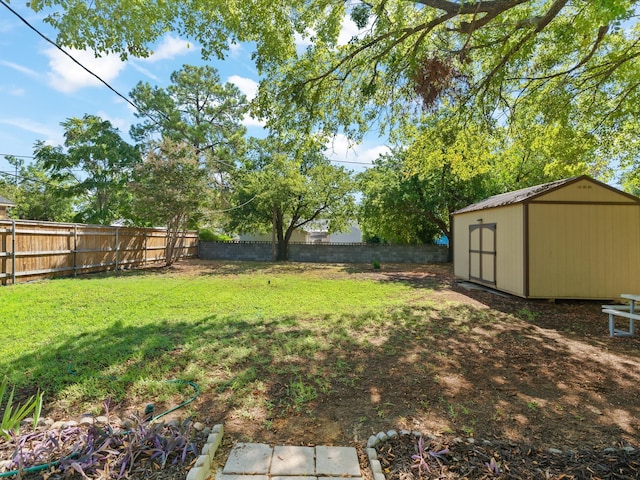 view of yard featuring a storage shed