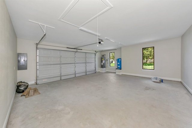 3043 Sunrise Trl, Weatherford, TX 76088 - garage with electric panel, baseboards, water heater, and a garage door opener