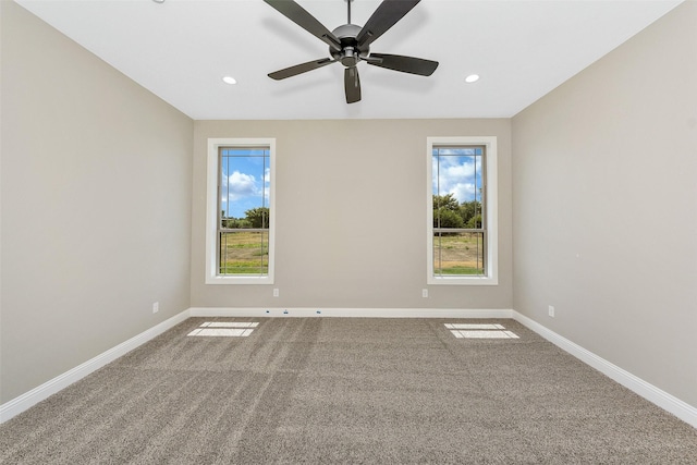 3037 Sunrise Trl, Weatherford, TX 76088 - spare room featuring recessed lighting, carpet, baseboards, and ceiling fan