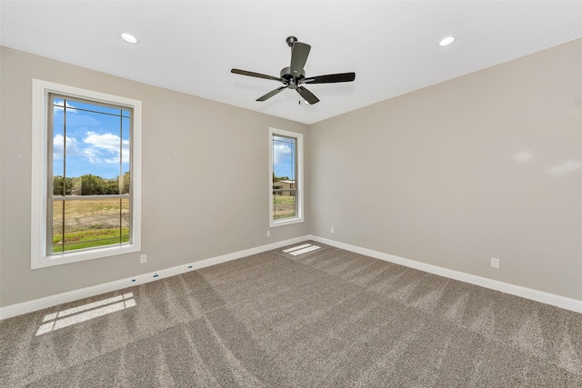 3037 Sunrise Trl, Weatherford, TX 76088 - spare room featuring recessed lighting, baseboards, carpet floors, and a ceiling fan