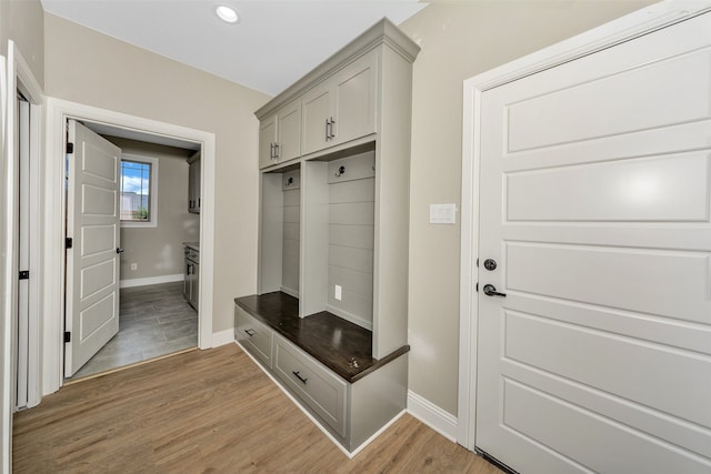 mudroom with hardwood / wood-style flooring