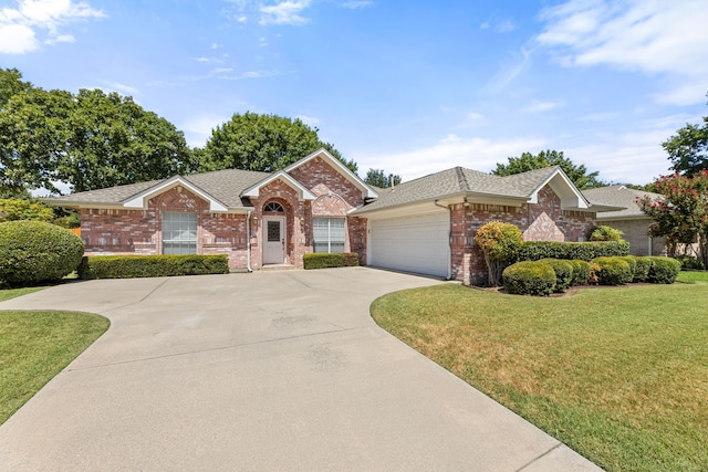 single story home with a garage and a front yard