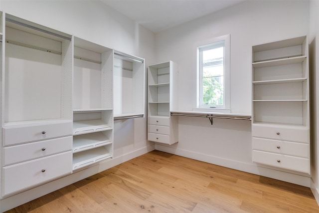 walk in closet with light wood-type flooring