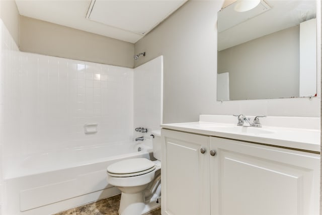 full bathroom featuring shower / bath combination, toilet, and vanity