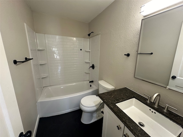 full bathroom featuring tile patterned flooring, vanity, toilet, and washtub / shower combination