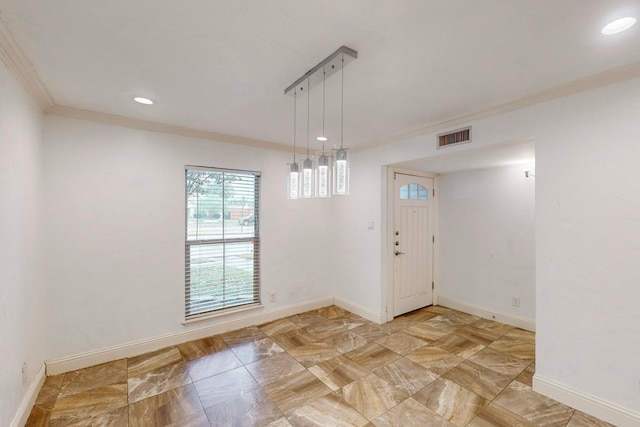 interior space featuring crown molding