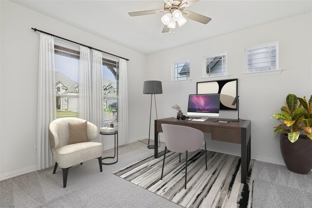 empty room featuring french doors, light carpet, and ceiling fan