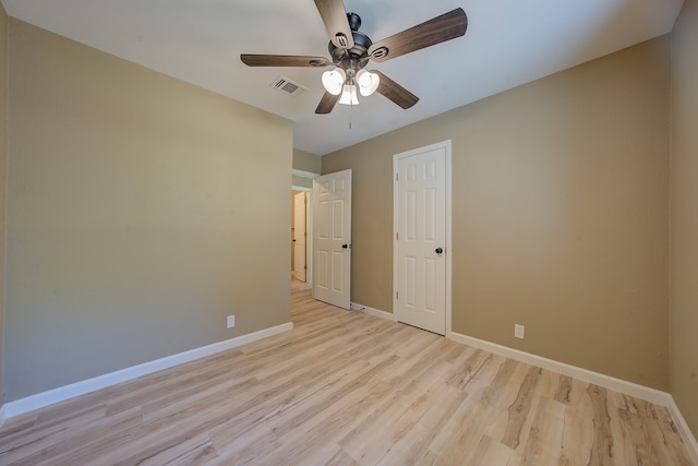 spare room featuring ceiling fan and light hardwood / wood-style floors