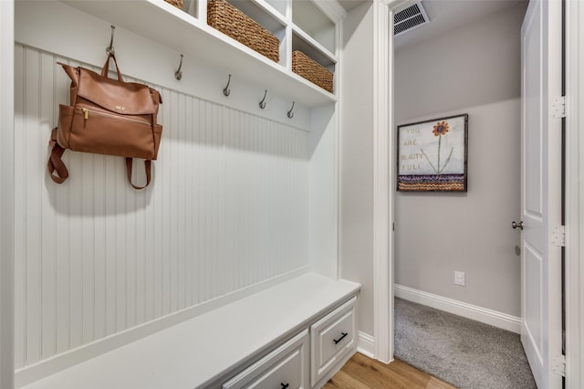 mudroom featuring baseboards and visible vents