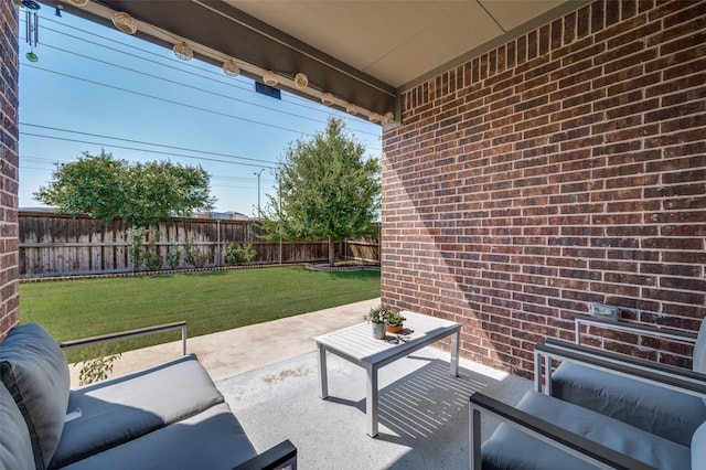 view of patio / terrace featuring a fenced backyard and outdoor lounge area