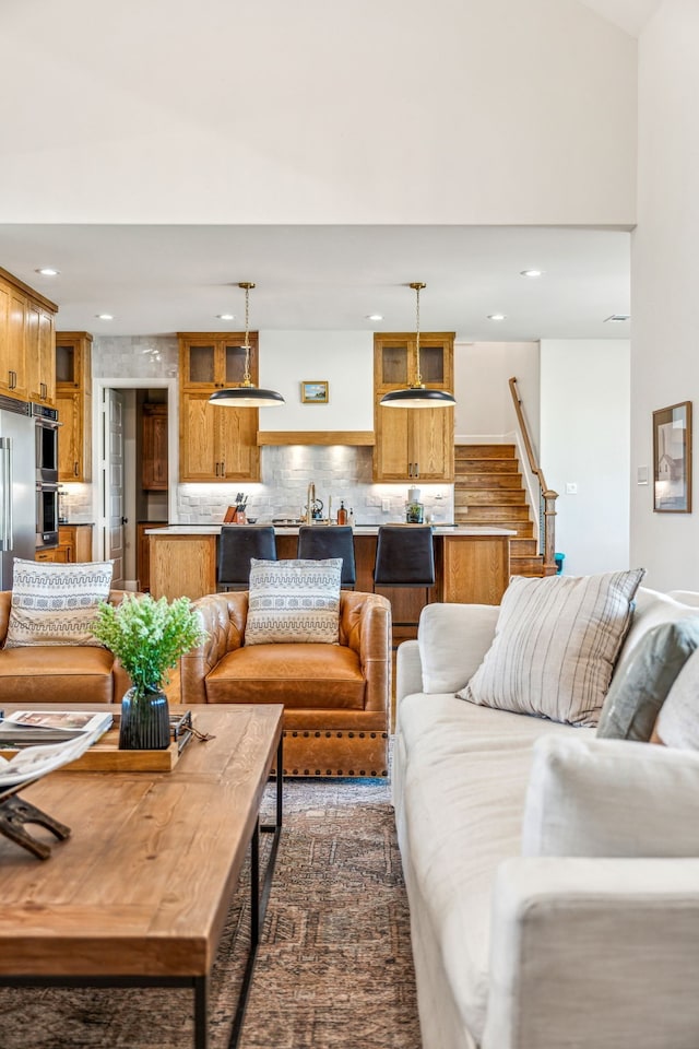 living room with sink