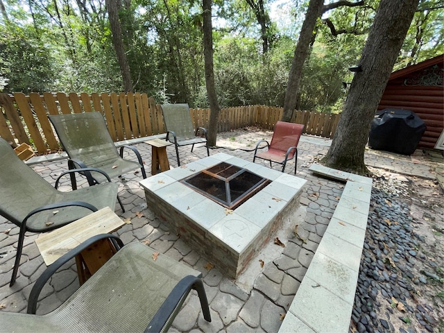 view of patio / terrace with a fire pit and grilling area