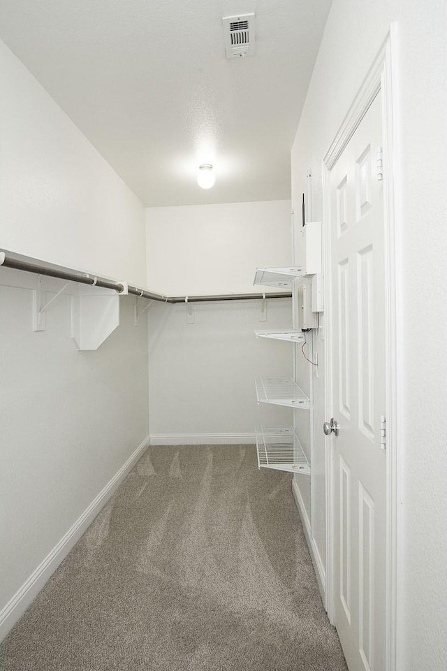 walk in closet featuring carpet flooring