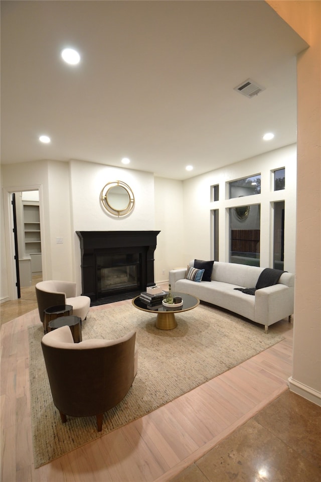 living room with wood-type flooring