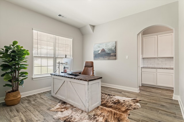 office space featuring light wood-type flooring