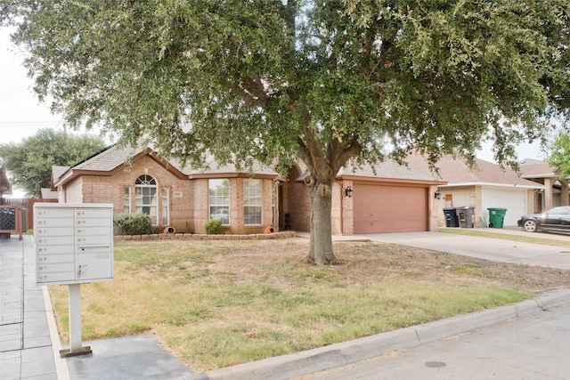 7525 Juliet Ln, Fort Worth, TX 76137 - ranch-style house featuring concrete driveway, a shingled roof, brick siding, and a garage