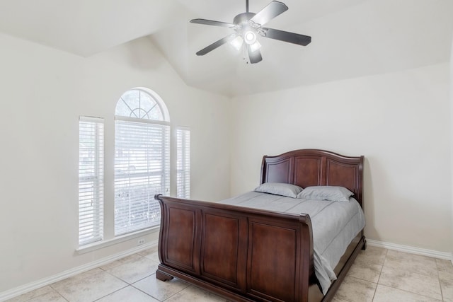 7525 Juliet Ln, Fort Worth, TX 76137 - bedroom featuring light tile patterned floors, baseboards, and lofted ceiling