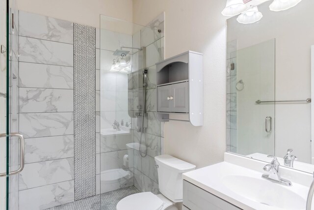 7525 Juliet Ln, Fort Worth, TX 76137 - full bathroom with vanity, toilet, and a shower stall